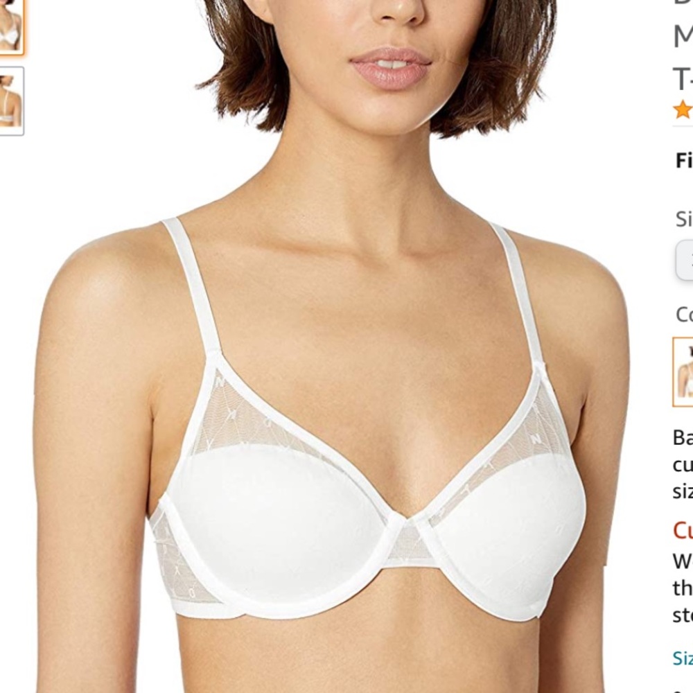 NWOT DKNY Monogram Sexy Mesh Tee Shirt Bra 34A Lightweight Foam Cups White